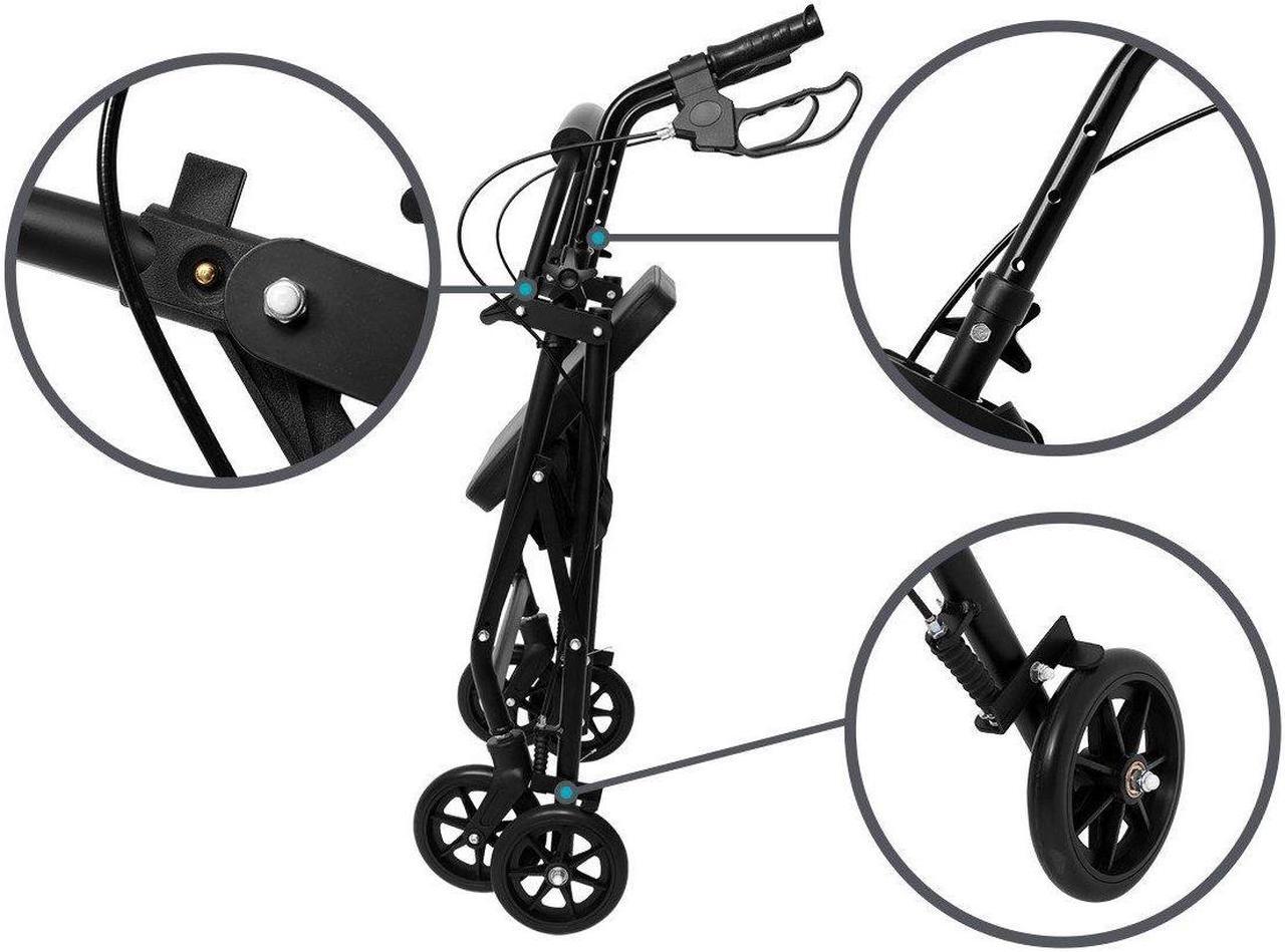 Alt view image 6 of 6 - SevaCare by Monoprice Walker Roller, 4 x 6" Wheels, Seat with Storage Basket, Dual Hand Brakes, Padded Backrest, 6063 T5 Aluminum Frame, Adjustable Handle Height from 59" to 71", up to 300lbxMax Load