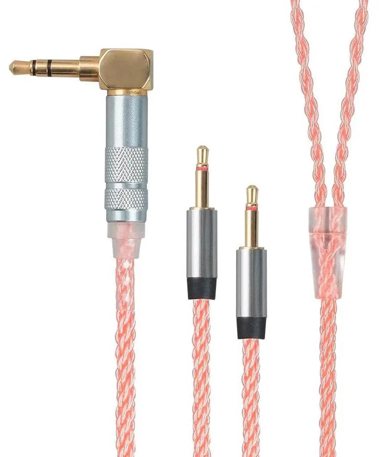 Alt view image 2 of 6 - monolith dual 2.5mm to 3.5mm headphone cable  5 feet  pink with oxygen free copper braided auxiliary audio cord