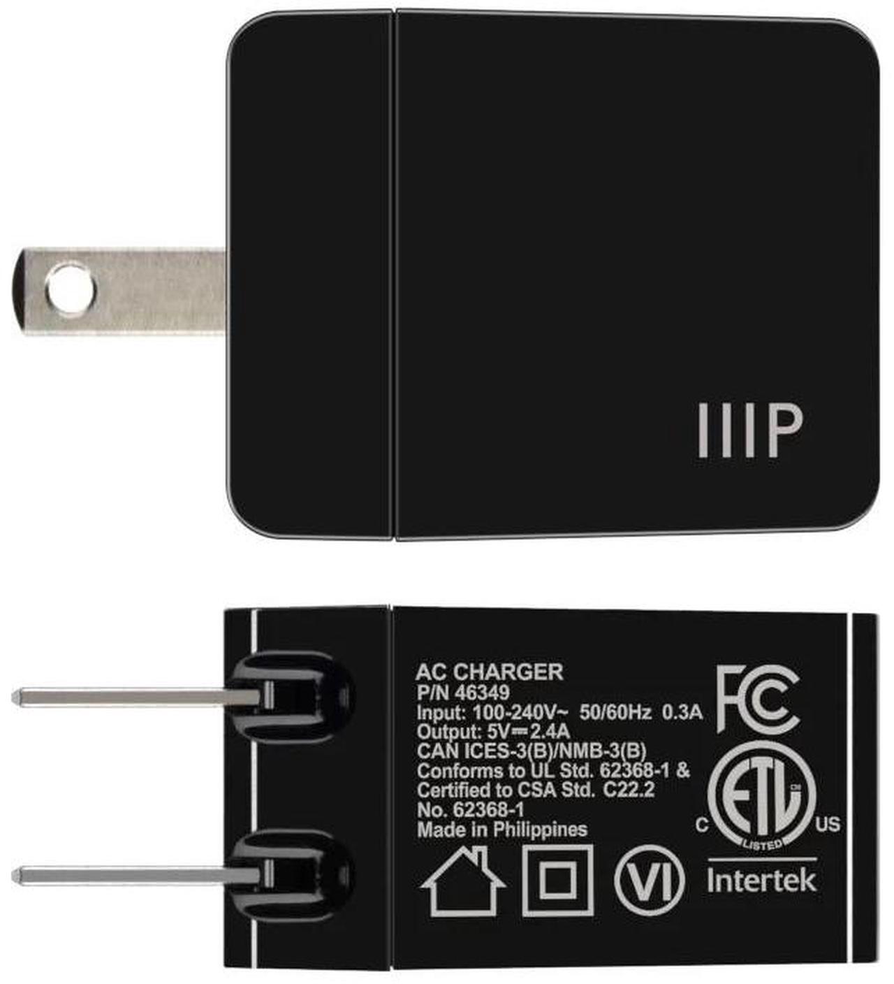 Alt view image 4 of 6 - Monoprice 12W USB-A Wall Charger - Black