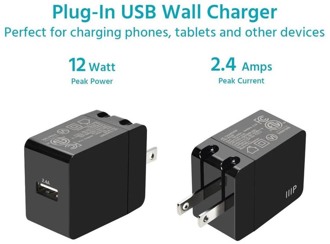 Alt view image 5 of 6 - Monoprice 12W USB-A Wall Charger - Black