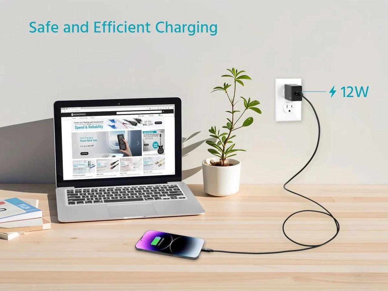 Alt view image 6 of 6 - Monoprice 12W USB-A Wall Charger - Black