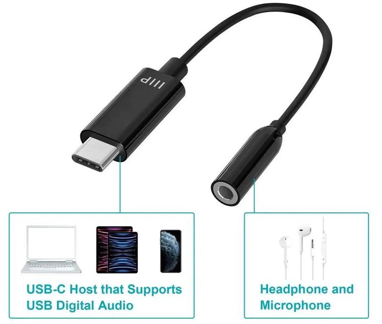 Alt view image 6 of 7 - Monoprice USB-C to 3.5mm Audio Auxiliary Adapter - Black Ideal For Smartphones, Androids, LG, HTC