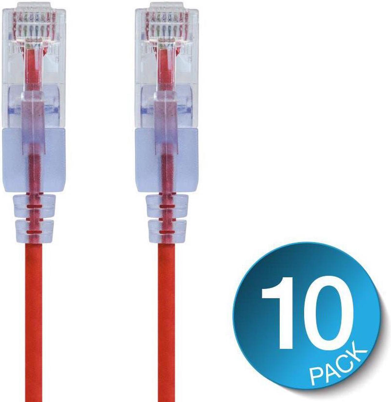 Monoprice Cat6A Ethernet Patch Cable - 3 Feet - Red (10 Pack) Snagless RJ45 550Mhz UTP Pure Bare Copper Wire 10G 30AWG - SlimRun Series