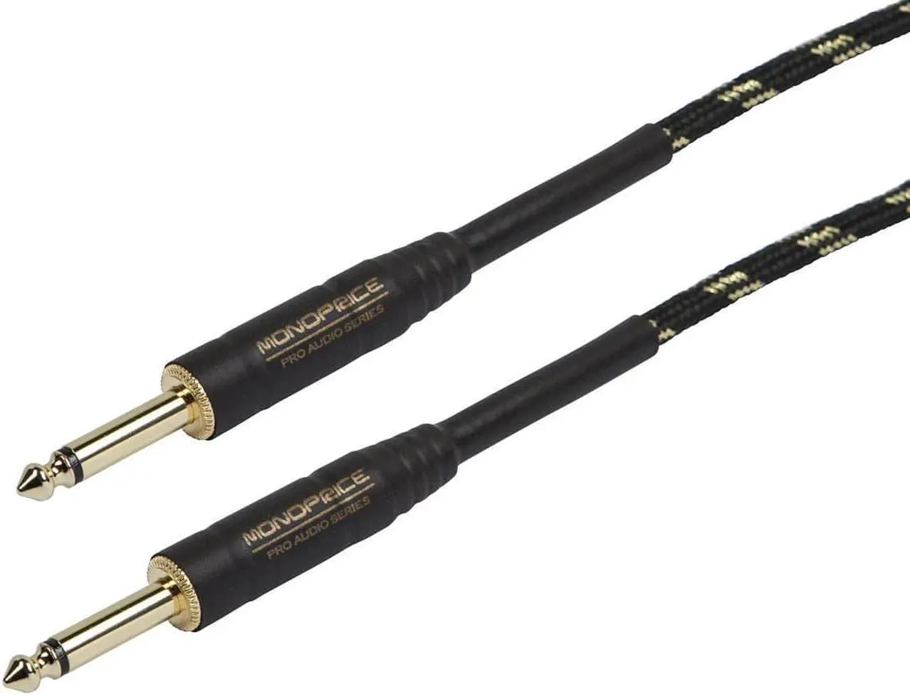 Main image of Monoprice Braided Cloth 1/4 Inch (TS) Male 20AWG Instrument Cable Cord - 35 Feet- Black (Gold Plated)