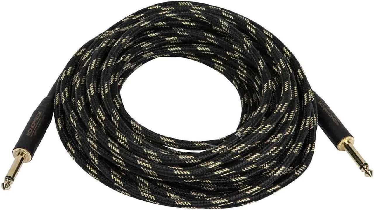Alt view image 4 of 8 - Monoprice Braided Cloth 1/4 Inch (TS) Male 20AWG Instrument Cable Cord - 35 Feet- Black (Gold Plated)