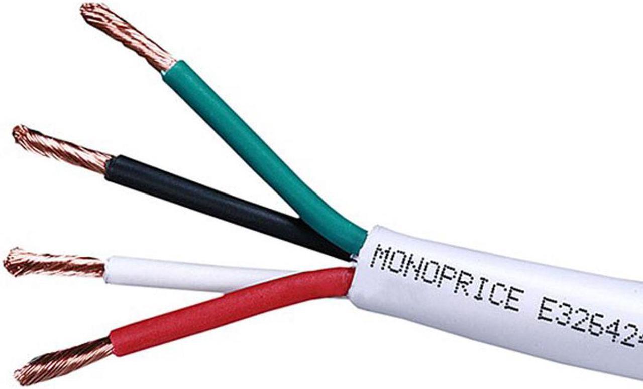 Monoprice Access Series 16 Gauge AWG CL2 Rated 4 Conductor Speaker Wire / Cable - 250ft Fire Safety In Wall Rated, Jacketed In White PVC Material 99.9% Oxygen-Free Pure Bare Copper