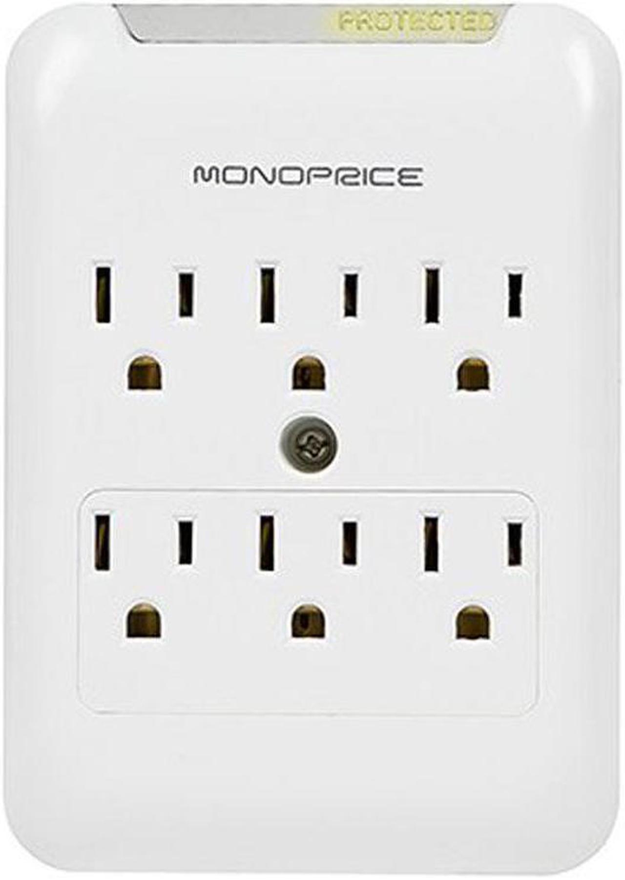 Monoprice Power & Surge - 6 Outlet Surge Protector Slim Wall Tap - White | UL Rated, 540 Joules With Protected Light Indicator