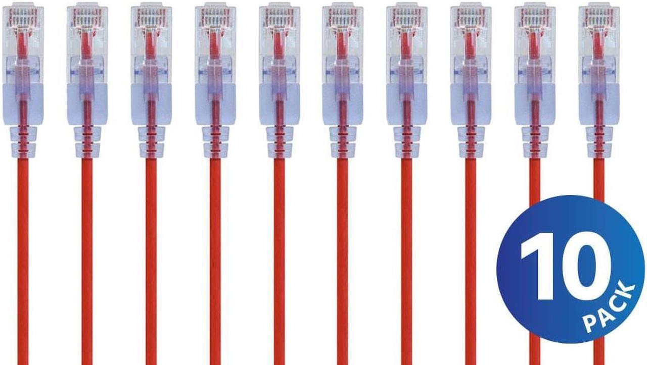 Monoprice Cat6A Ethernet Network Patch Cable - 25 Feet - Red | 10-Pack, 10G - SlimRun Series