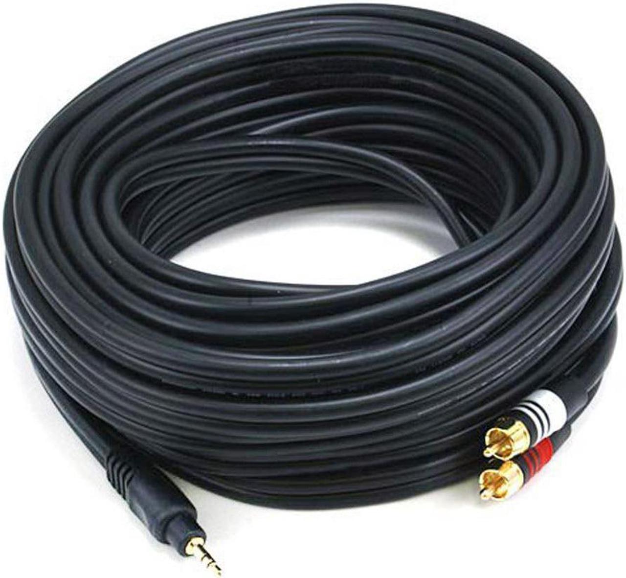 Monoprice 35ft Premium 3.5mm Stereo Male to 2RCA Male 22AWG Cable (Gold Plated) - Black