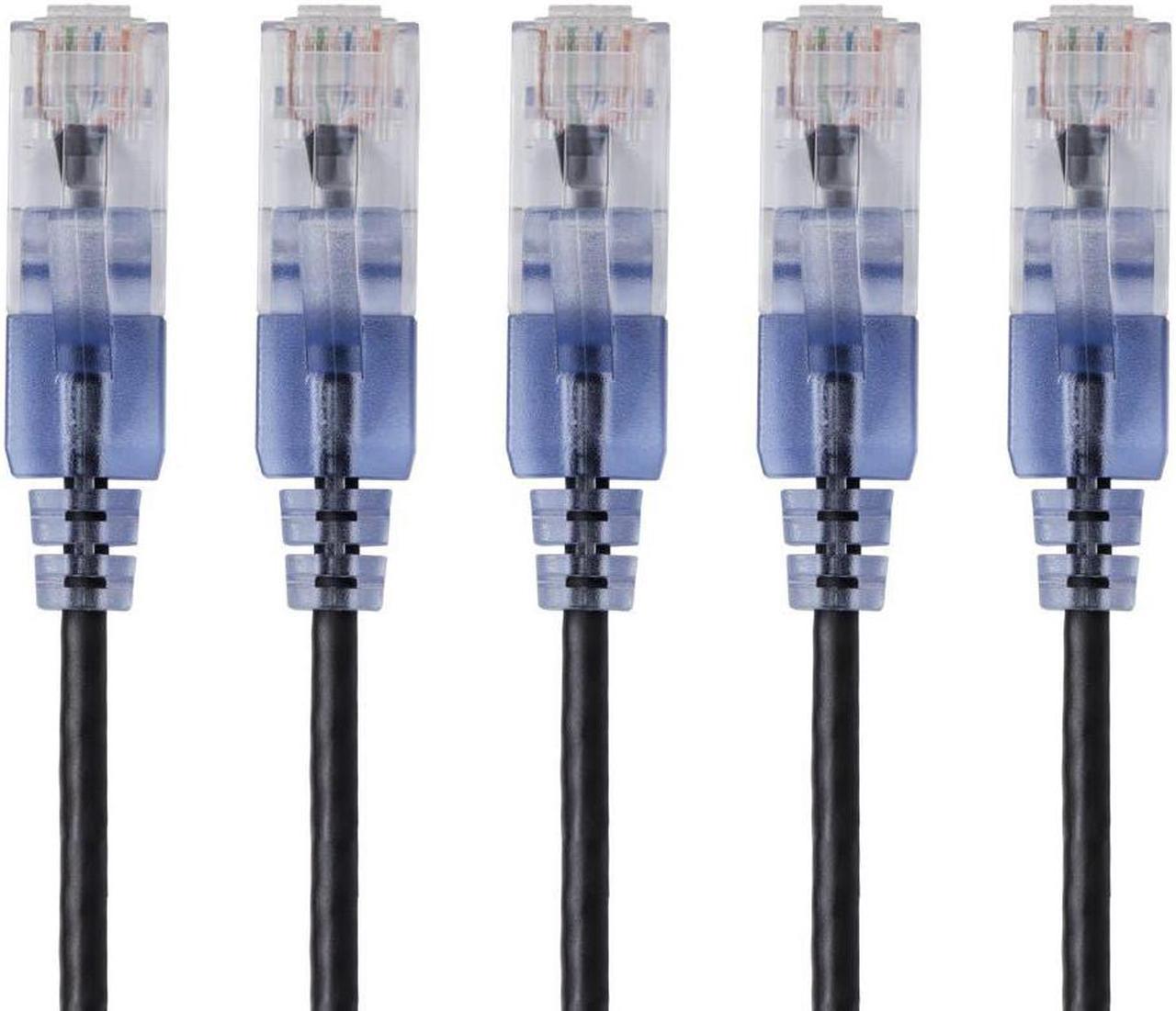 Monoprice SlimRun Cat6A Ethernet Patch Cable - Network Internet Cord - RJ45, 550Mhz, UTP, Pure Bare Copper Wire, 10G, 30AWG, 3ft, Black, 5-Pack