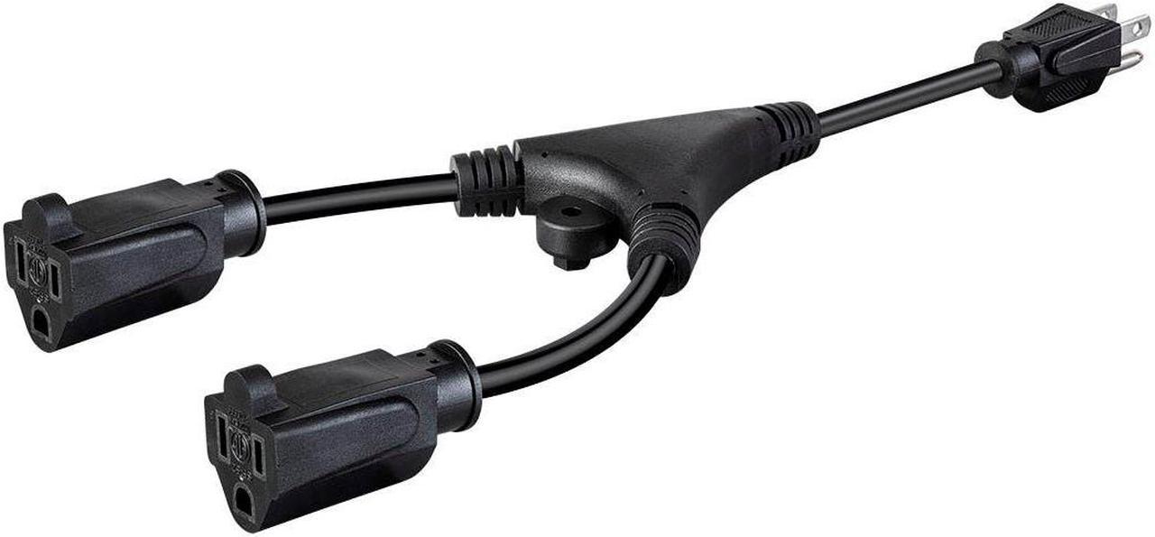 Monoprice Heavy Duty Extension Cord - 1 Feet - Black | NEMA 5-15P to 2x NEMA 5-15R, 18AWG, 10A, SVT, 120V