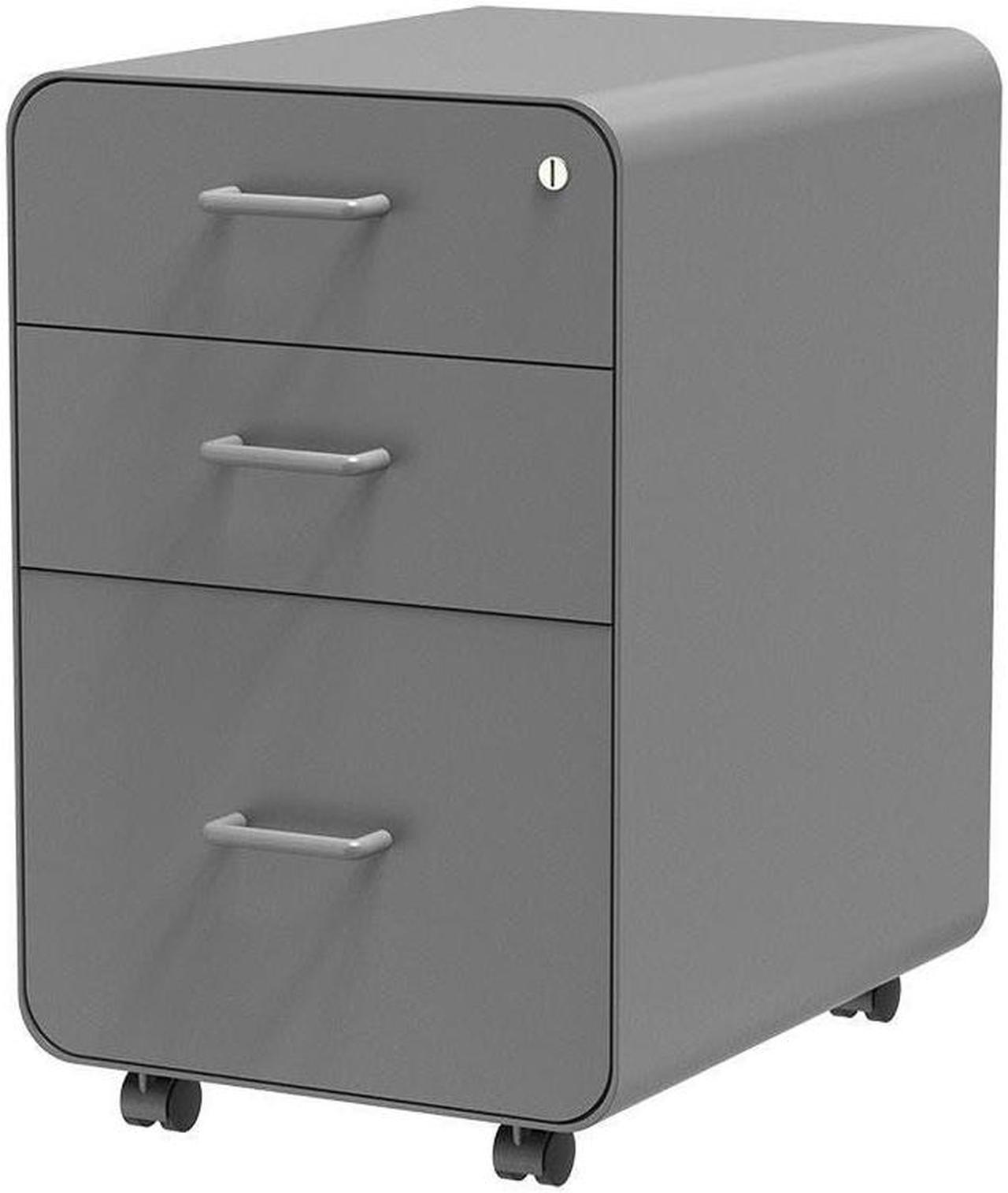 Monoprice Round Corner 3-Drawer File Cabinet - Gray With Lockable Drawer - Workstream Collection