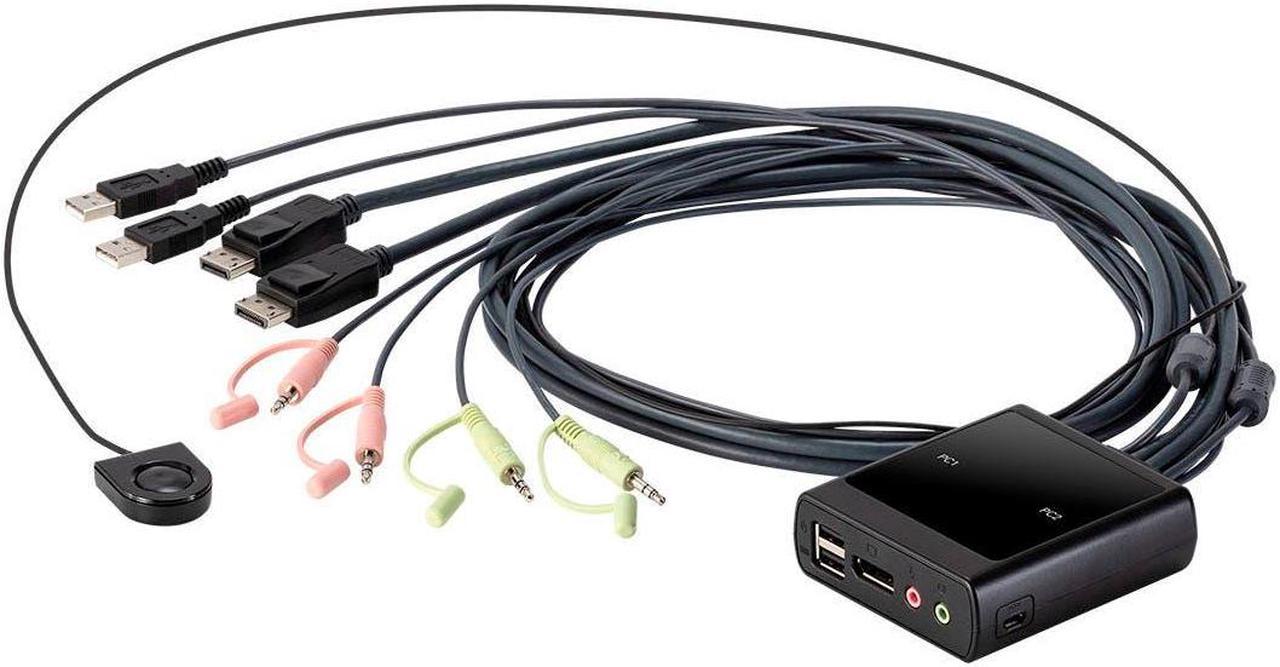 Monoprice 2-Port USB DisplayPort Cable KVM Switch, 4096x2160@30Hz With Remote Port Selector, Supports Microphone And Speakers