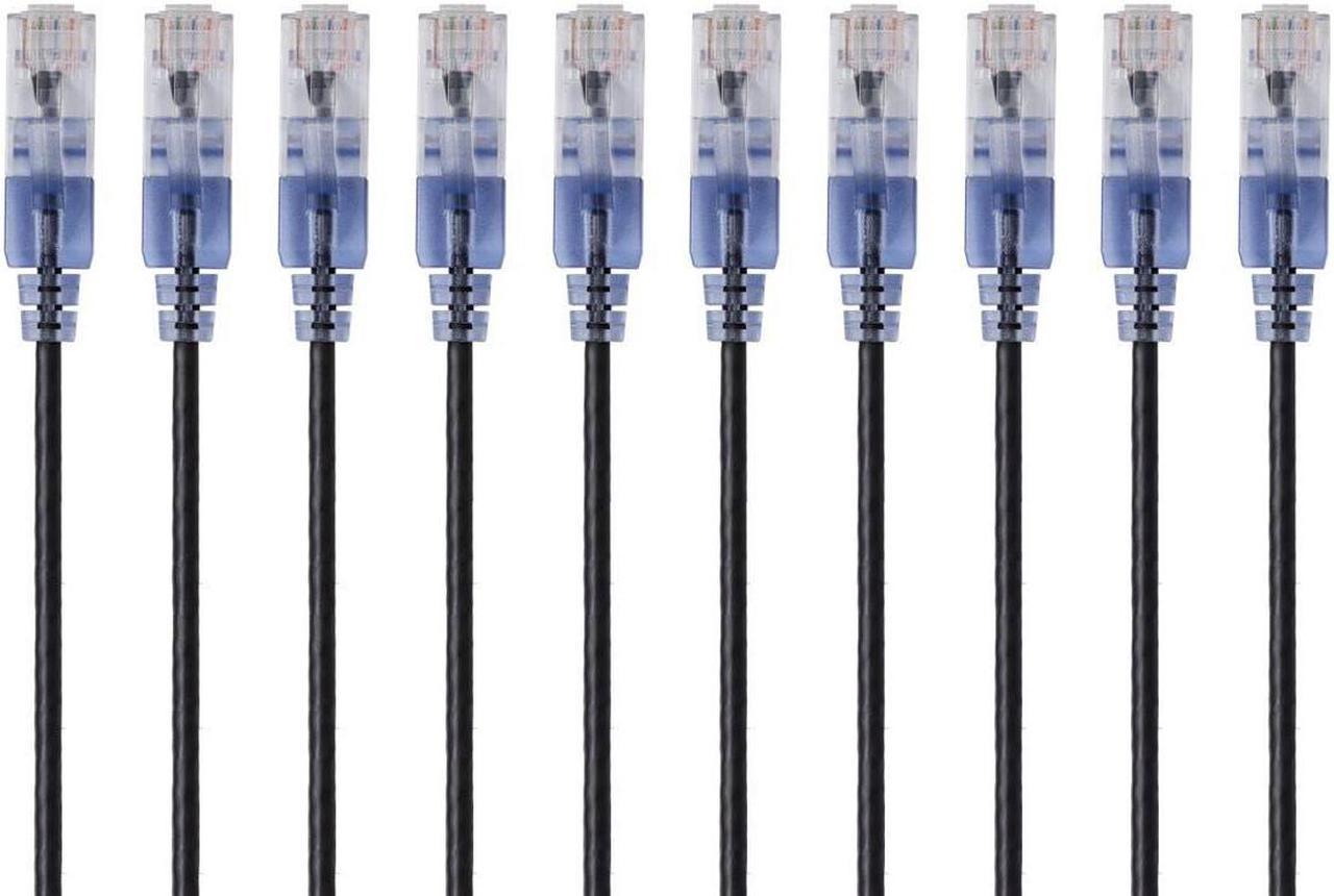 Monoprice SlimRun Cat6A Ethernet Patch Cable - Network Internet Cord - RJ45, 550Mhz, UTP, Pure Bare Copper Wire, 10G, 30AWG, 10ft, Black, 10-Pack