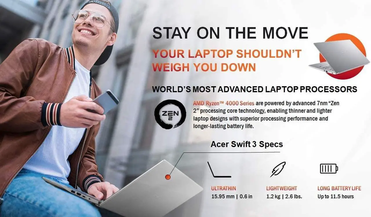 Alt view image 4 of 7 - Acer Swift 3 Thin & Light Laptop, 14" Full HD IPS, AMD Ryzen 7 4700U Octa-Core, Radeon Graphics, 8GB RAM, 1TB NVMe-PCIe SSD, Wi-Fi 6, Backlit Keyboard, Fingerprint Reader, Windows 10 Home