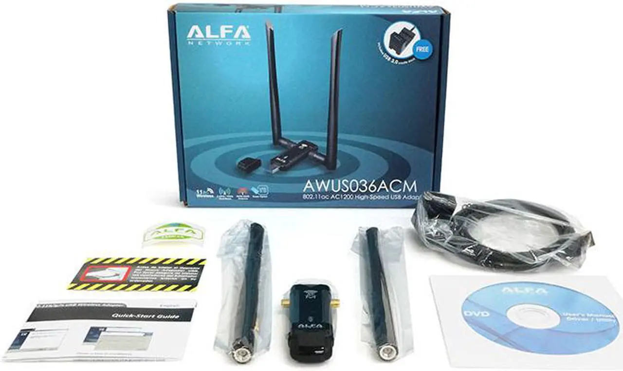 Alt view image 4 of 12 - alfa awus036acm longrange dualband ac1200 wireless usb 3.0 wifi adapter w/2x 5dbi external antennas: 2.4ghz 300mbps/5ghz 867mbps802.11ac & a, b, g, n