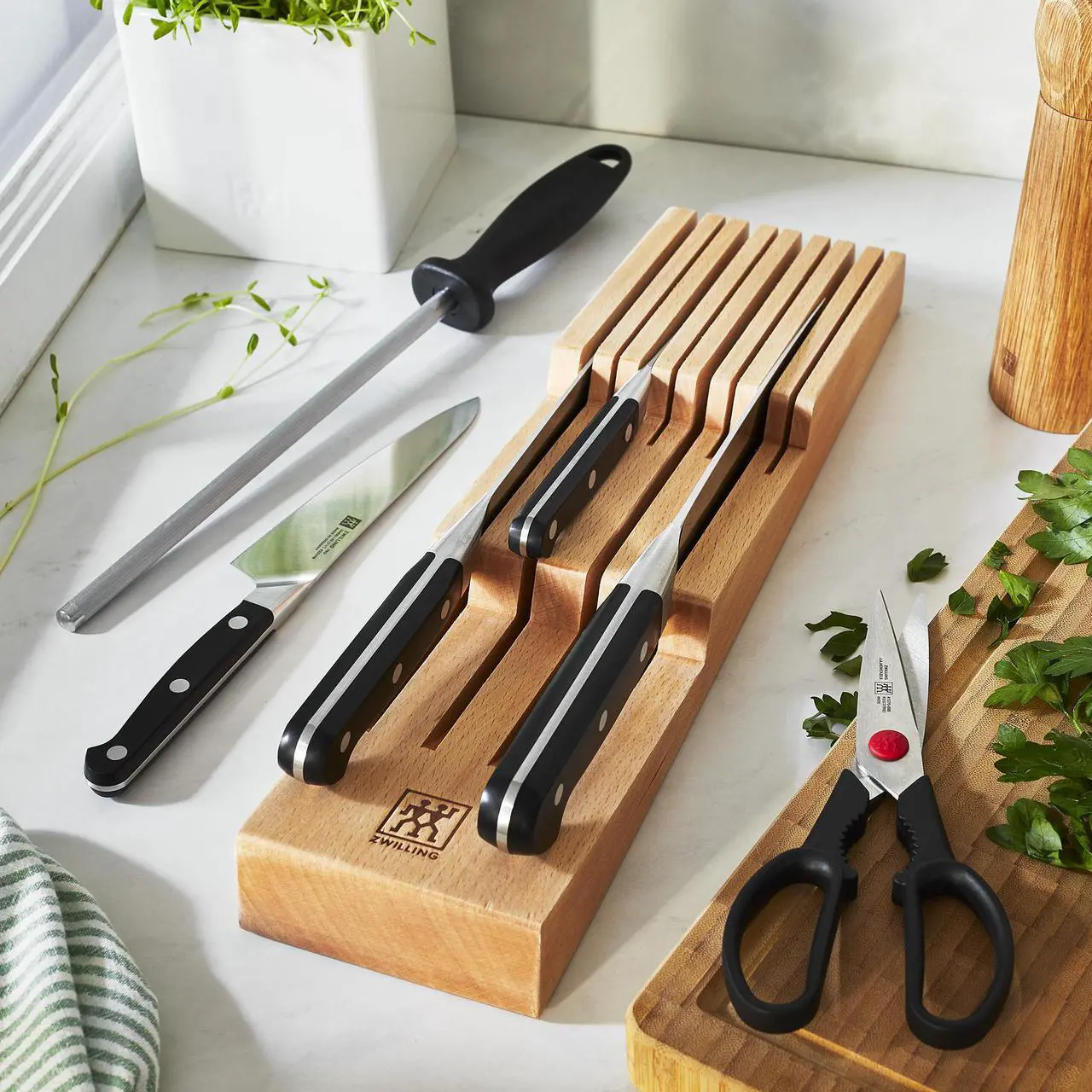 Alt view image 4 of 4 - ZWILLING Pro 7-pc Knife Block Set with In-Drawer Knife Tray