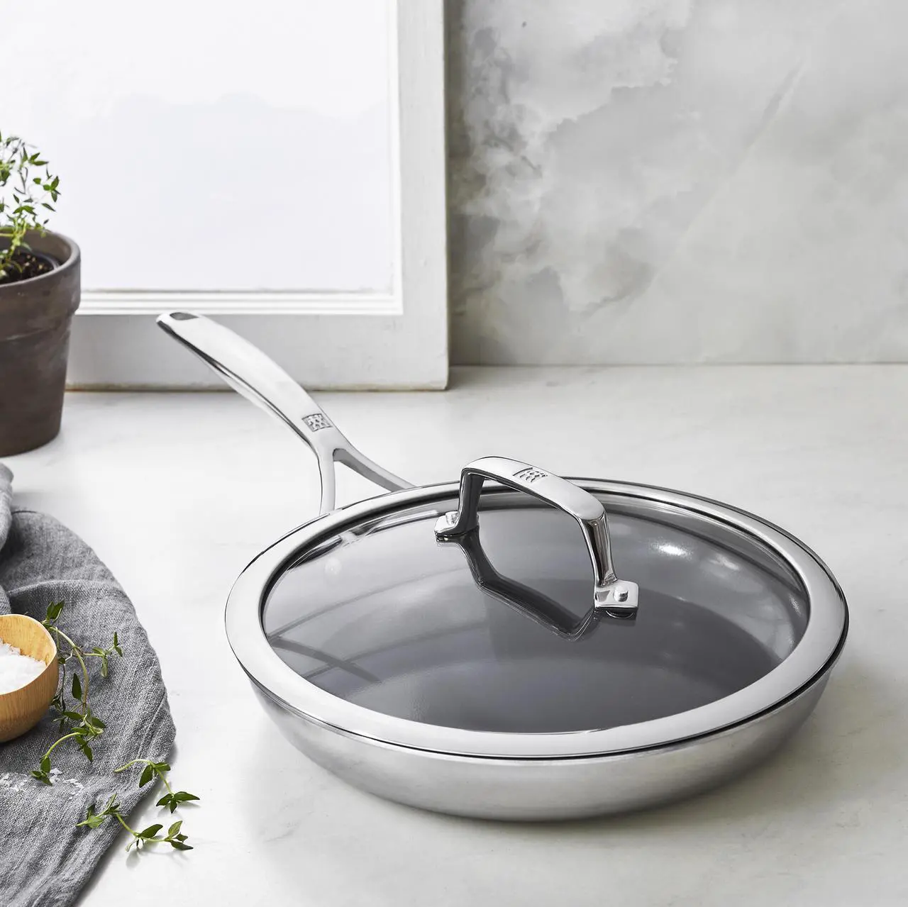 Alt view image 4 of 7 - ZWILLING Energy Plus 10-inch Stainless Steel Ceramic Nonstick Fry Pan with Lid