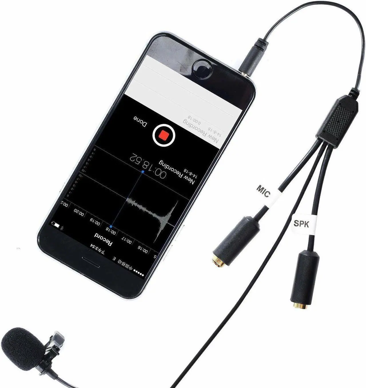 Alt view image 4 of 4 - Movo Executive Lavalier Clip-on Interview Microphone with Secondary Mic & Headphone Monitoring Input for Apple iPhone, iPad, Samsung, Android Smartphones/Tablets