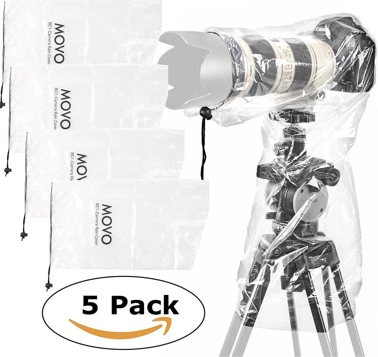 Main image of Movo (5 Pack) RC1 Clear Rain Cover for DSLR Camera & Lens up to 18" Long