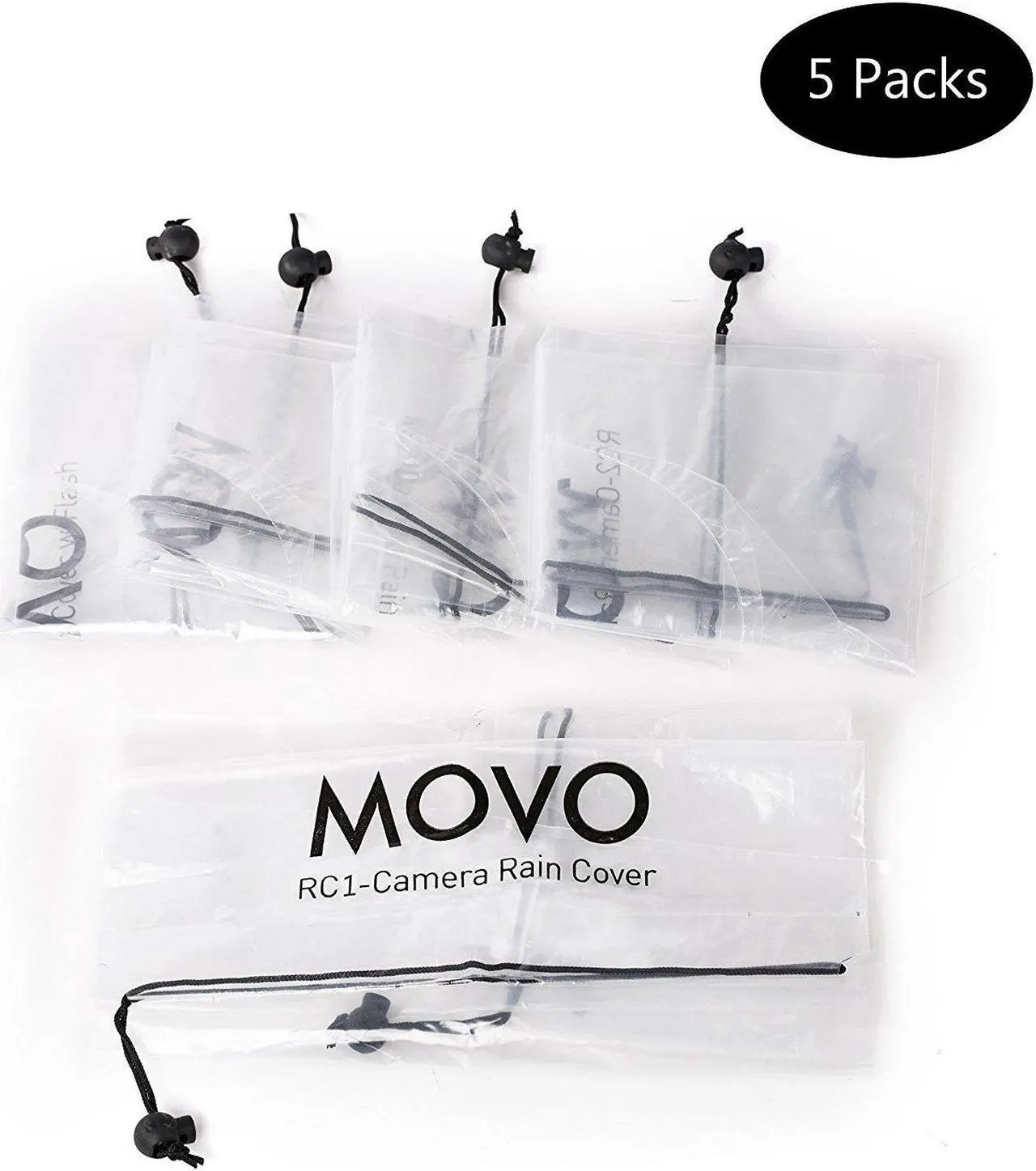Alt view image 4 of 4 - Movo (5 Pack) RC1 Clear Rain Cover for DSLR Camera & Lens up to 18" Long