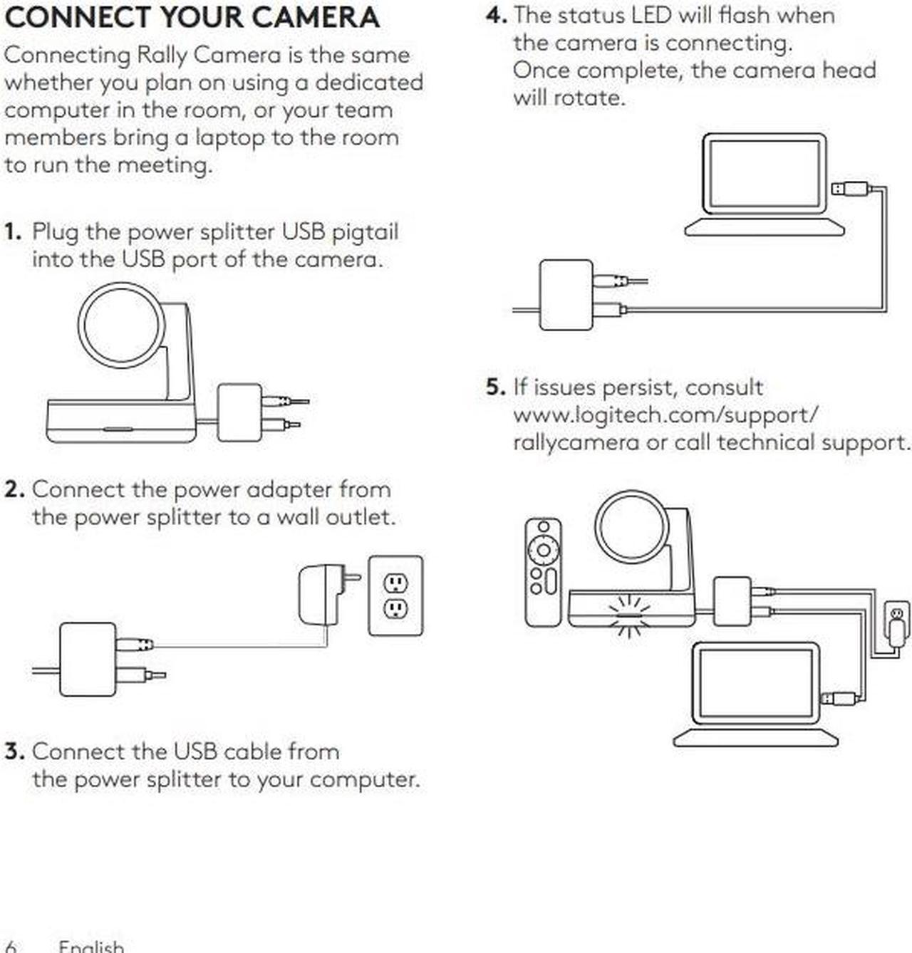 Alt view image 4 of 6 - Logitech Rally V-R0010 Conference Camera 860-000551 with Remote Splitter AC Adapter USB-C Cable 1080p
