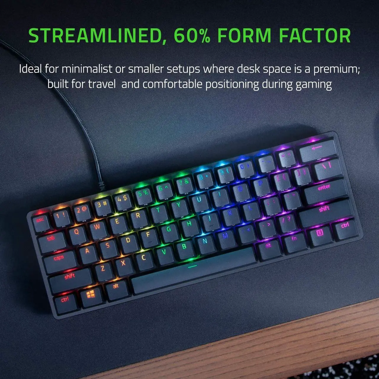 Alt view image 3 of 6 - Razer Huntsman Mini 60% Gaming Keyboard - Clicky Optical Switches, Chroma RGB Lighting, PBT Keycaps, Onboard Memory - Black
