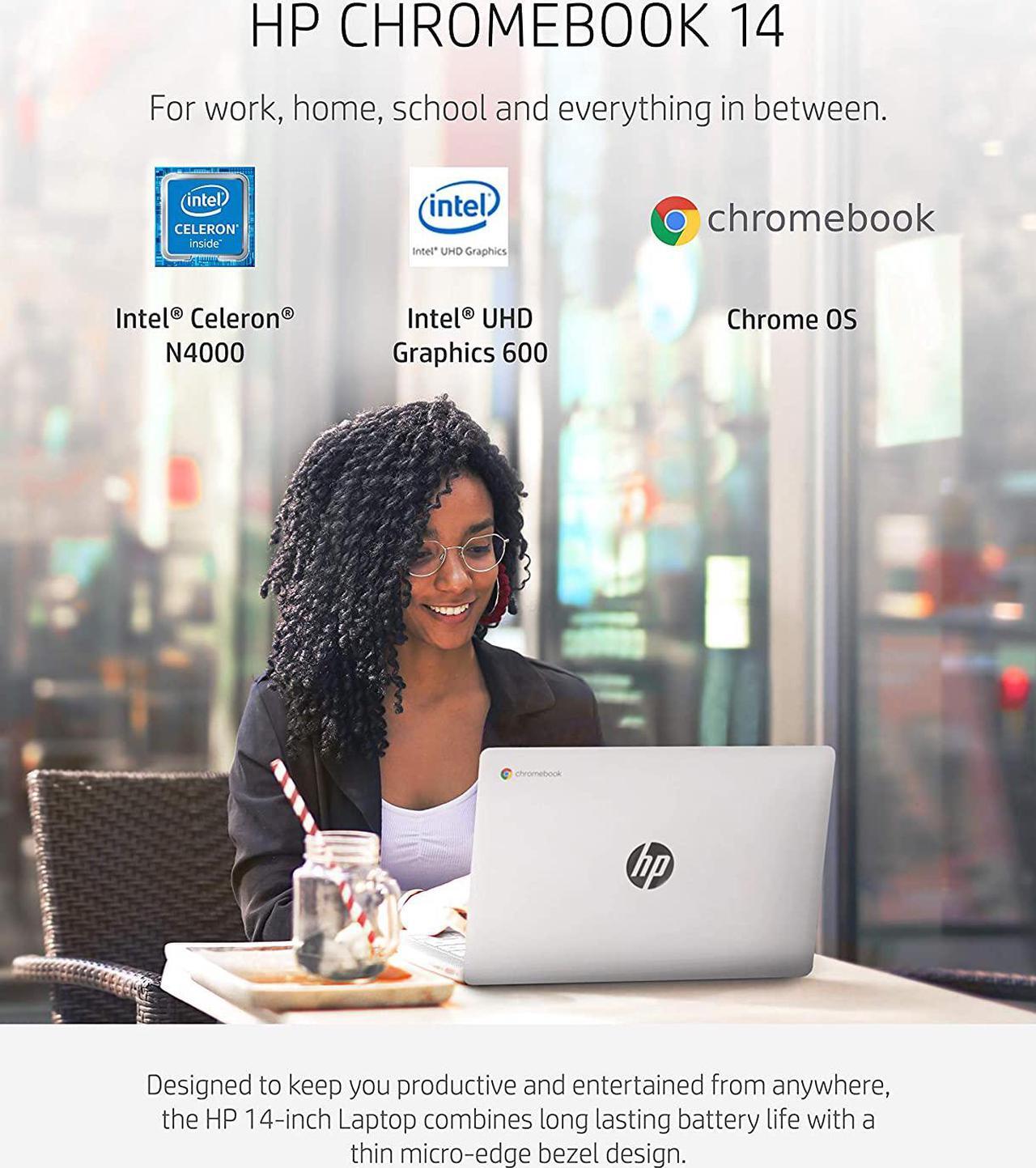 Alt view image 6 of 9 - HP Chromebook 14 Laptop, Intel Celeron N4000 Processor, 4 GB RAM, 32 GB eMMC, 14” HD Display, Chrome, Lightweight Computer with Webcam and Dual Mics, Home, School, Music, Movies (14a-na0021nr, 2021)