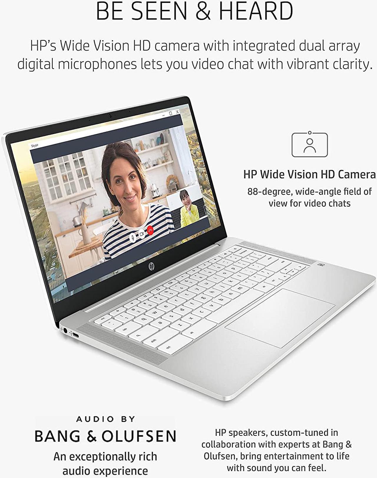 Alt view image 7 of 9 - HP Chromebook 14 Laptop, Intel Celeron N4000 Processor, 4 GB RAM, 32 GB eMMC, 14” HD Display, Chrome, Lightweight Computer with Webcam and Dual Mics, Home, School, Music, Movies (14a-na0021nr, 2021)