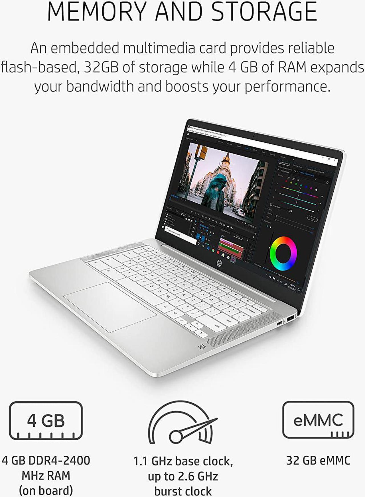 Alt view image 5 of 9 - HP Chromebook 14 Laptop, Intel Celeron N4000 Processor, 4 GB RAM, 32 GB eMMC, 14” HD Display, Chrome, Lightweight Computer with Webcam and Dual Mics, Home, School, Music, Movies (14a-na0021nr, 2021)