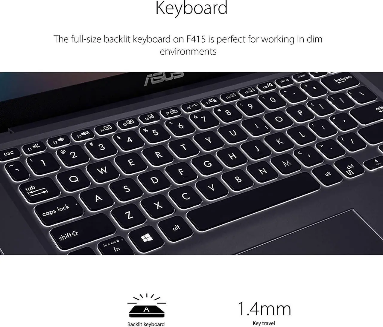 Alt view image 5 of 9 - ASUS VivoBook 14 F415 Laptop Computer, 14 FHD Display, Intel Core i3-1115G4 Processor, 4GB DDR4, 128GB PCIe SSD, Fingerprint Reader, Windows 11 Home in S Mode, Slate Grey, F415EA-AS31
Notebook