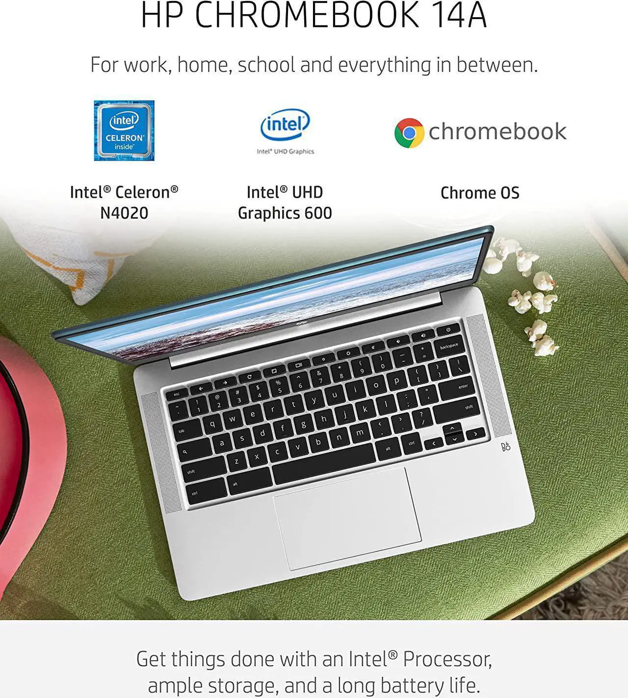 Alt view image 7 of 19 - HP Chromebook 14a-na0120nr 14" HD Laptop Intel Celeron N4020 1.10GHz up to 2.80GHz Dual-core, Intel UHD Graphics 600 4GB LPDDR4-2400 RAM 32GB eMMC Chrome OS