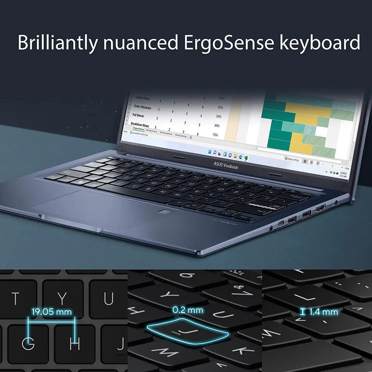 Alt view image 7 of 20 - ASUS VivoBook 16X Laptop, 16 WUXGA (1920 x 1200) 16:10 Display, AMD Ryzen 5 5600H CPU, AMD Radeon Vega 7 Graphics, 8GB RAM, 512GB SSD, Fingerprint Sensor, Windows 11 Home, Quiet Blue, M1603QA-DS52