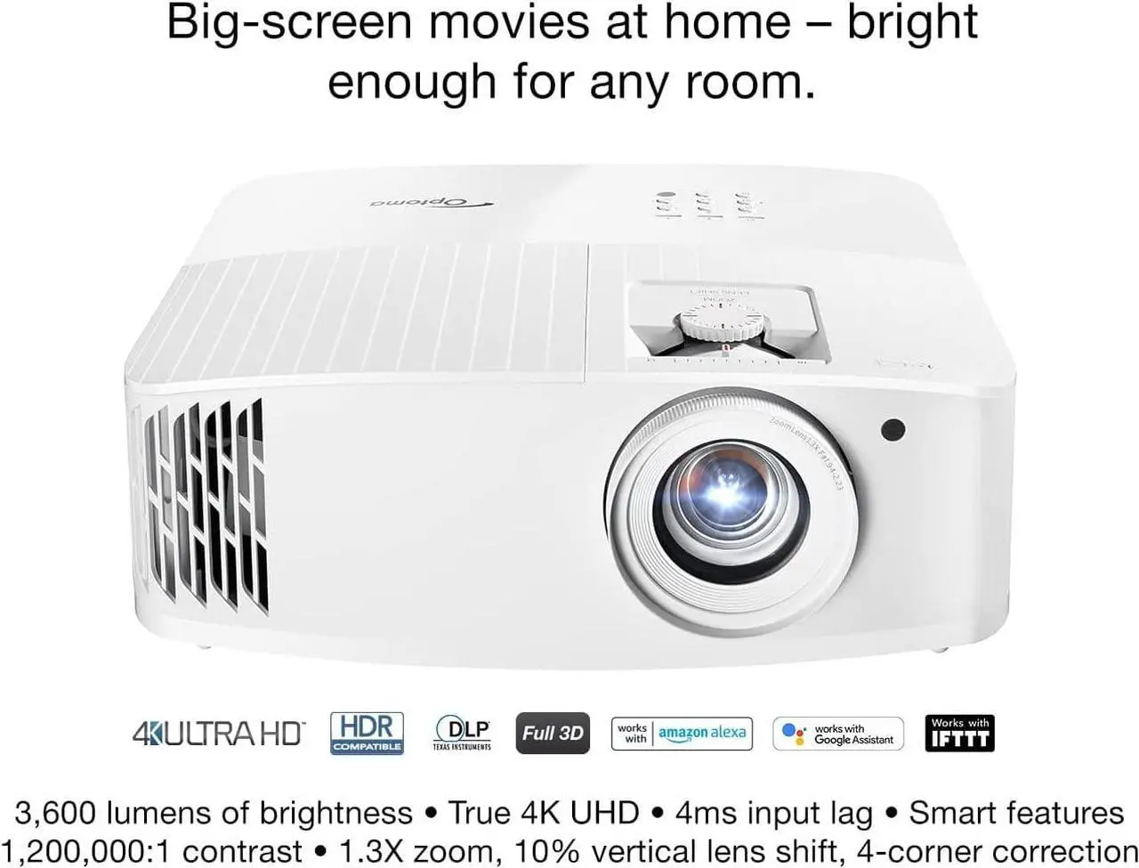 Alt view image 2 of 3 - Optoma UHD55 4K Ultra HD DLP Home Theater and Gaming Projector, Built-In Speaker