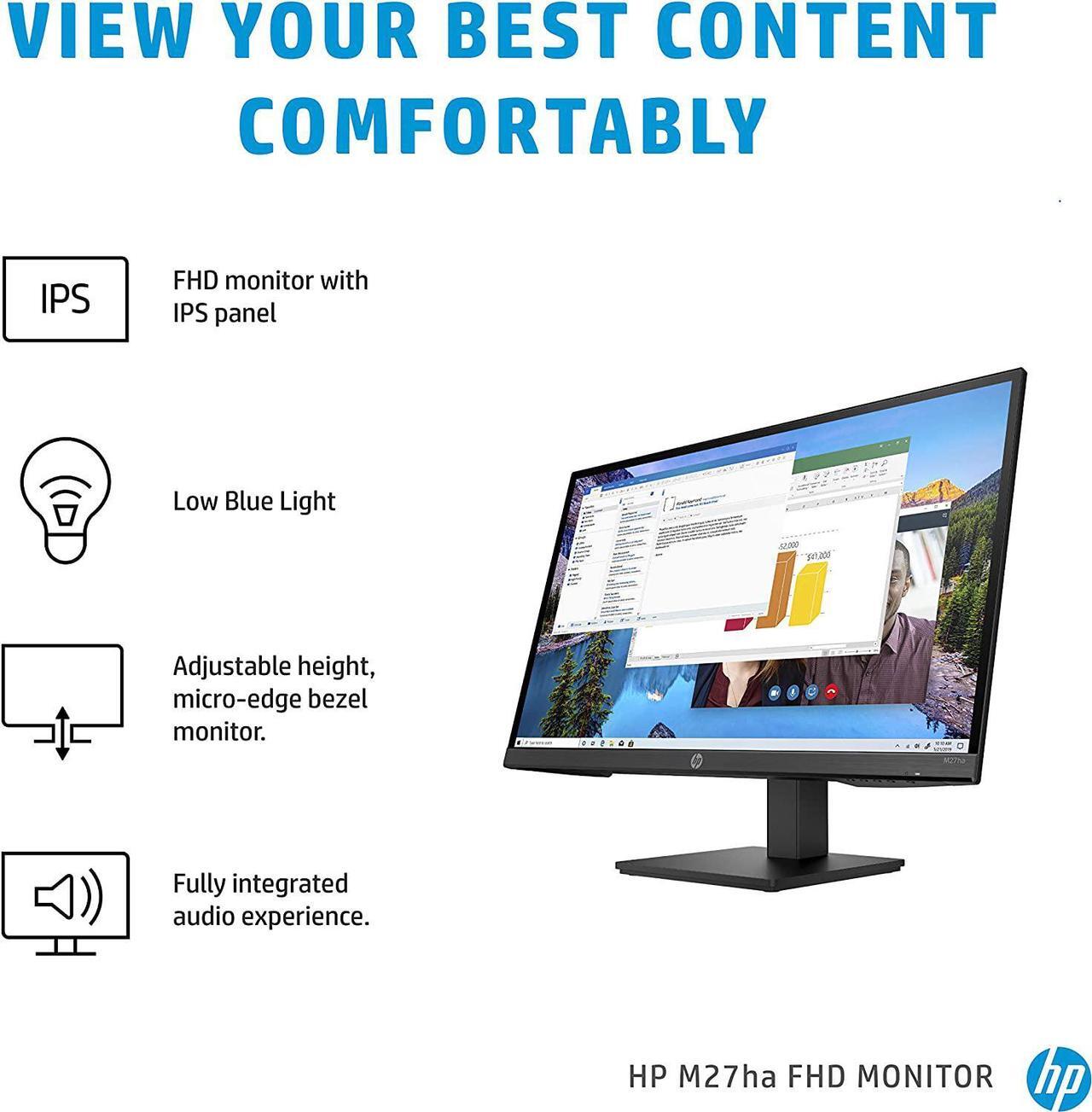 Alt view image 2 of 13 - HP 27h 27" Full HD IPS 75Hz Desktop Monitor Black 737K9AA