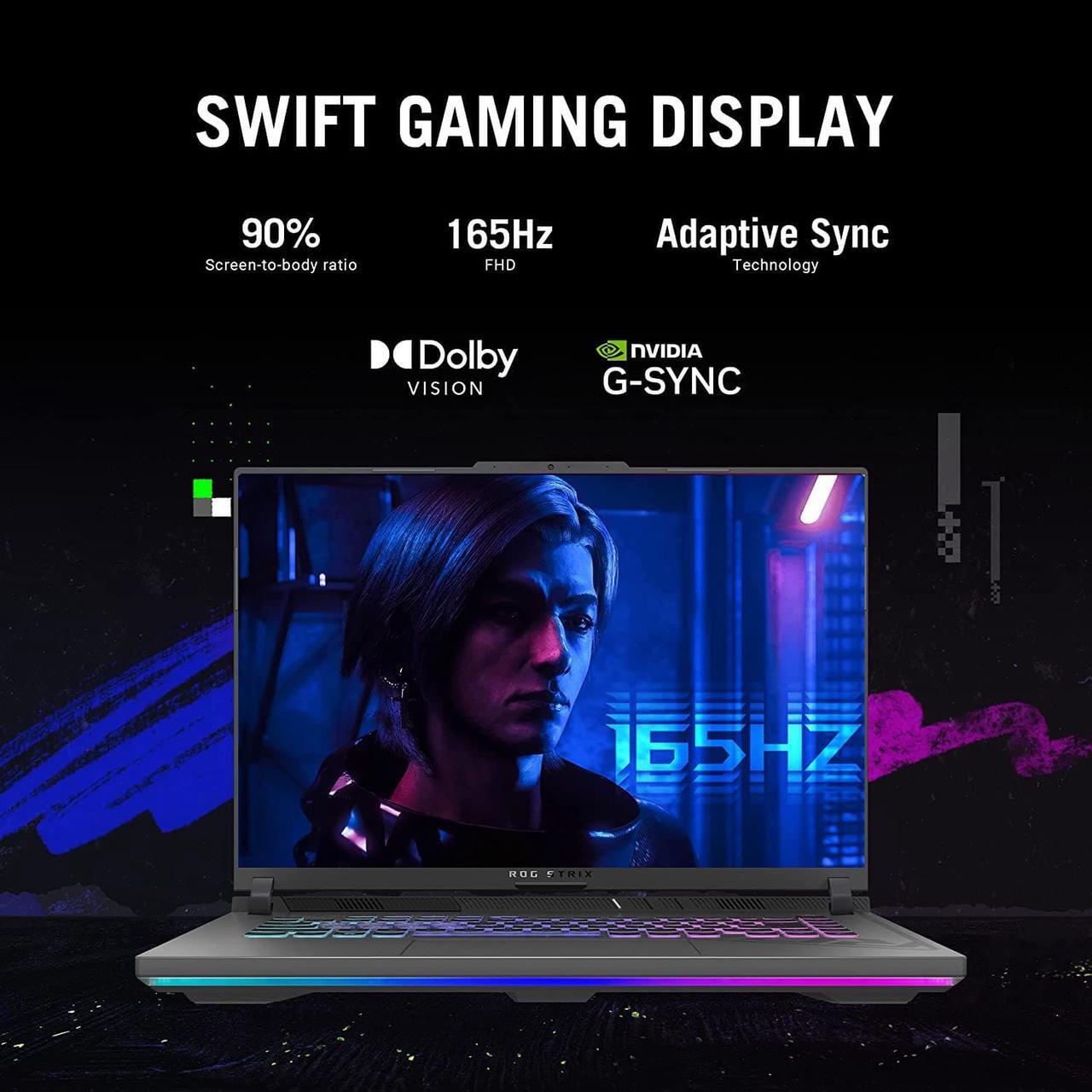 Alt view image 2 of 14 - ASUS ROG Strix G16 (2023) Gaming Laptop, 16 16:10 FHD 165Hz, GeForce RTX 4060, Intel Core i7-13650HX, 16GB DDR5, 512GB PCIe SSD, Wi-Fi 6E, Windows 11, G614JV-AS73