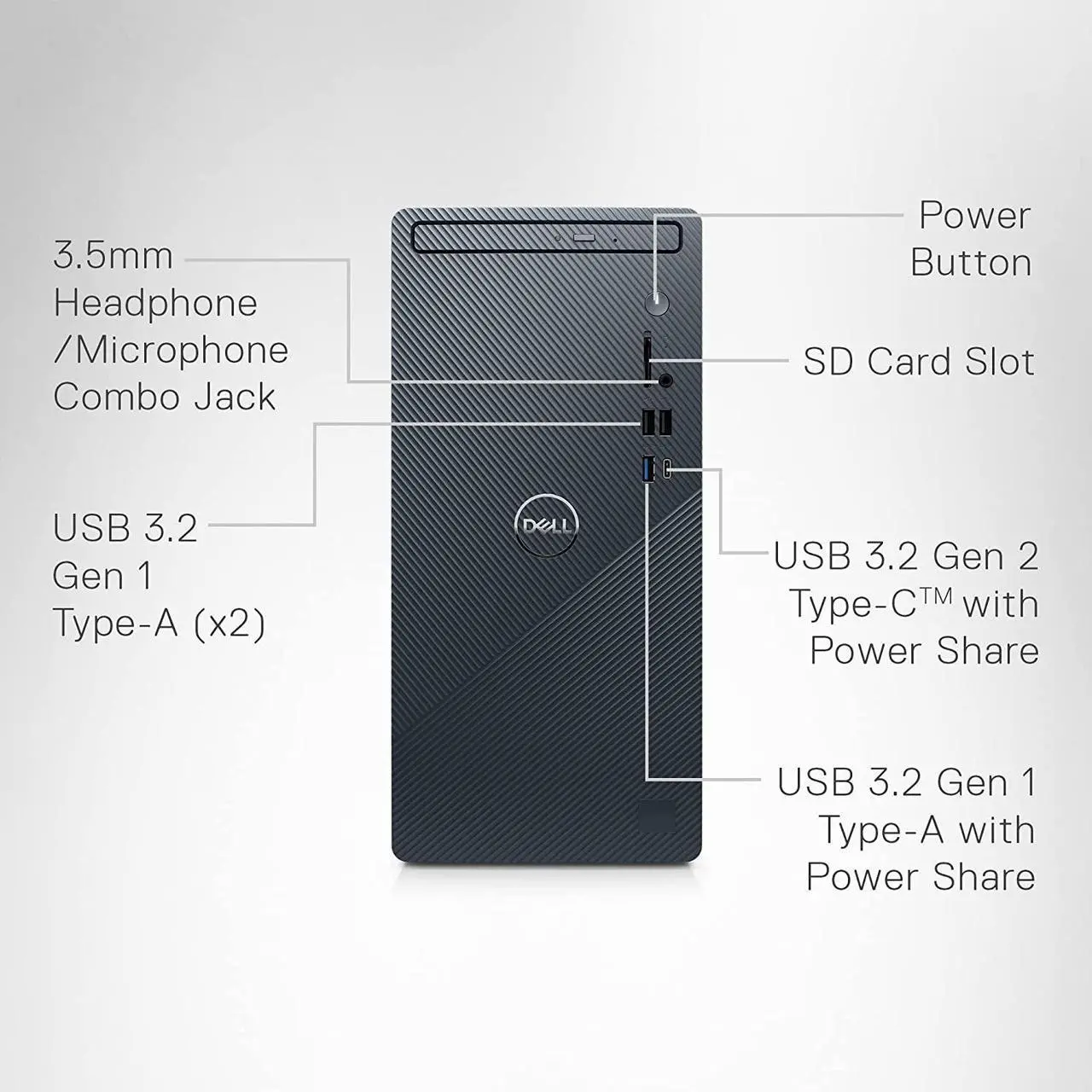Alt view image 4 of 6 - Dell Inspiron 3020 Desktop -Intel Core i7-13700, 32GB DDR4 RAM, 512GB SSD + 1TB HDD, NVIDIA GeForce RTX 3060 12GB GDDR6 Graphics, Windows 11 Home - Mist Blue PC Computer