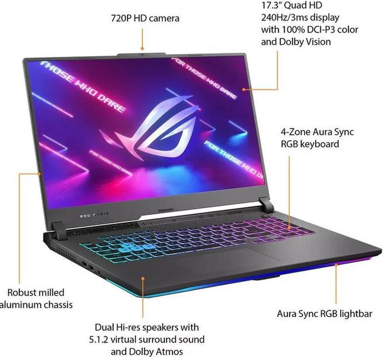 Alt view image 2 of 5 - ASUS ROG Strix G17 (2023) 17.3 QHD 240Hz Gaming Laptop, Ryzen 9-7845HX, NVIDIA GeForce RTX 4060, 16GB DDR5 RAM, 1TB SSD, Windows 11, G713PV-WS94
Notebook PC
