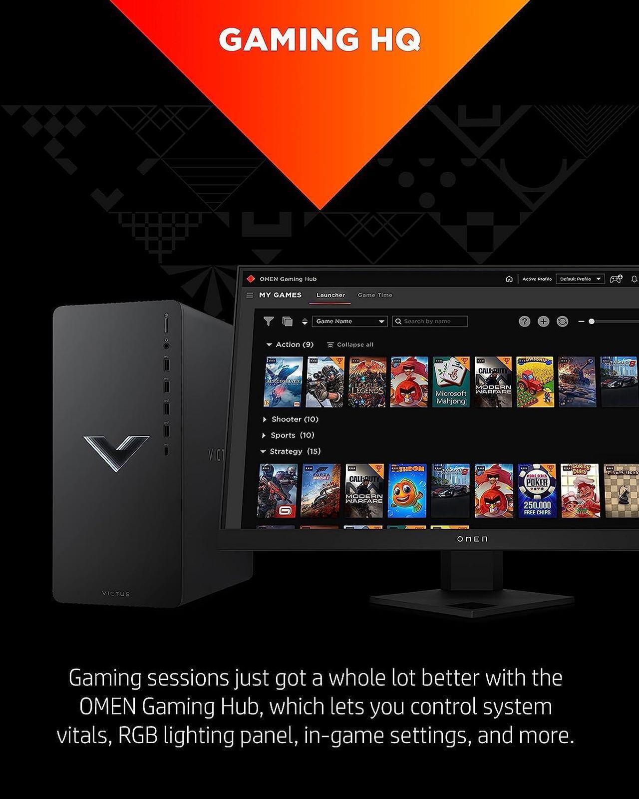 Alt view image 3 of 3 - HP Victus 15L Gaming Desktop - 12th Gen Intel Core i5-12400F, 2.50 GHz - 8 GB SDRAM, 512 GB M.2 SSD - NVIDIA GeForce RTX 3050 - Windows 11 Home, Wi-Fi 6 & Bluetooth, 9 USB Ports (TG02-0021, 2022)