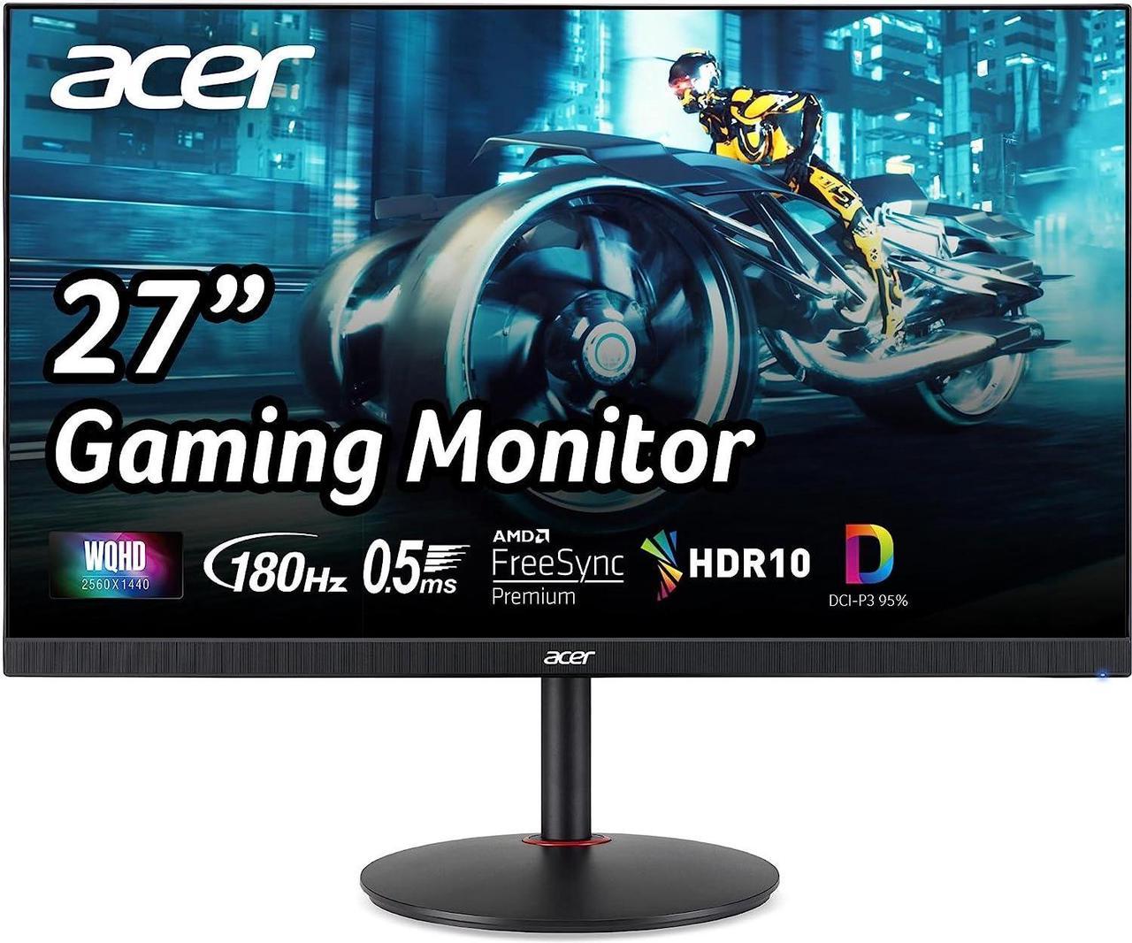 Acer Nitro 27" WQHD 2560 x 1440 PC Gaming IPS Monitor | AMD FreeSync Premium | Up to 180Hz Refresh | Up to 0.5ms | DCI-P3 95% | 1 x Display Port 1.2 & 2 x HDMI 2.0 | XV271U M3bmiiprx