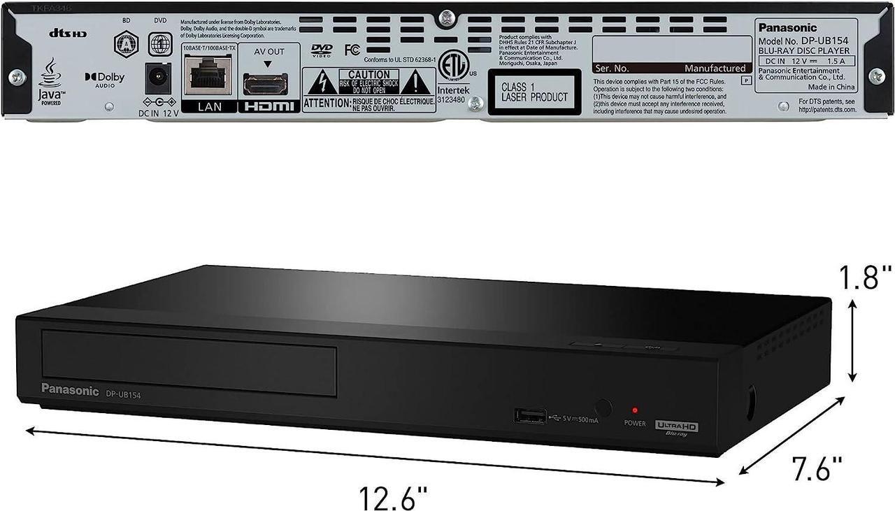 Alt view image 2 of 3 - Panasonic 4K Blu Ray Player, Ultra HD Premium Video Playback and Hi-Res Audio - DP-UB154P-K (Black)