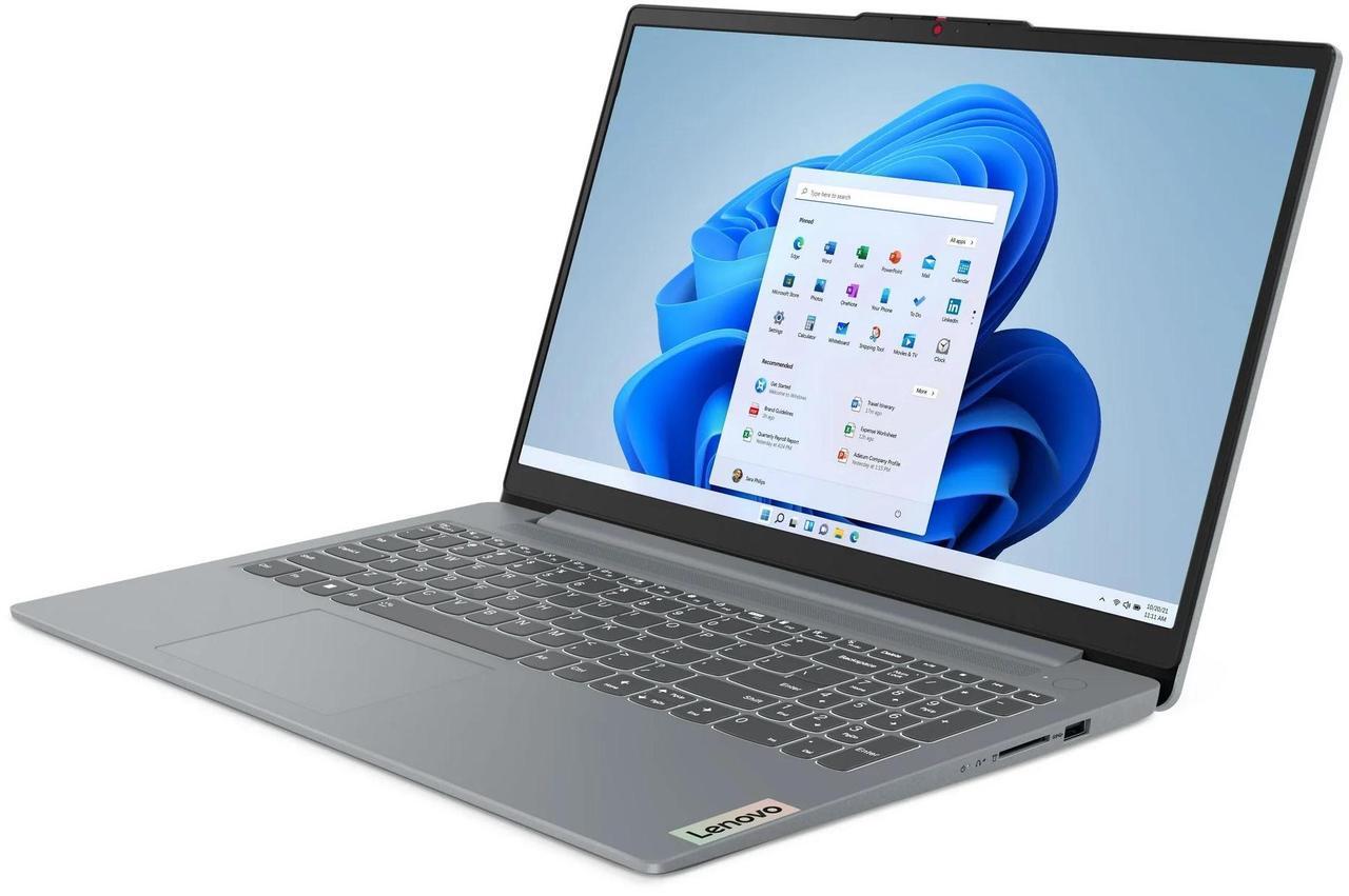 Alt view image 3 of 6 - Lenovo Ideapad Slim 3 15.6 inch FHD IPS Laptop AMD Ryzen 5-7520U 8GB RAM 256GB SSD Arctic Grey
 82XQ00EBUS