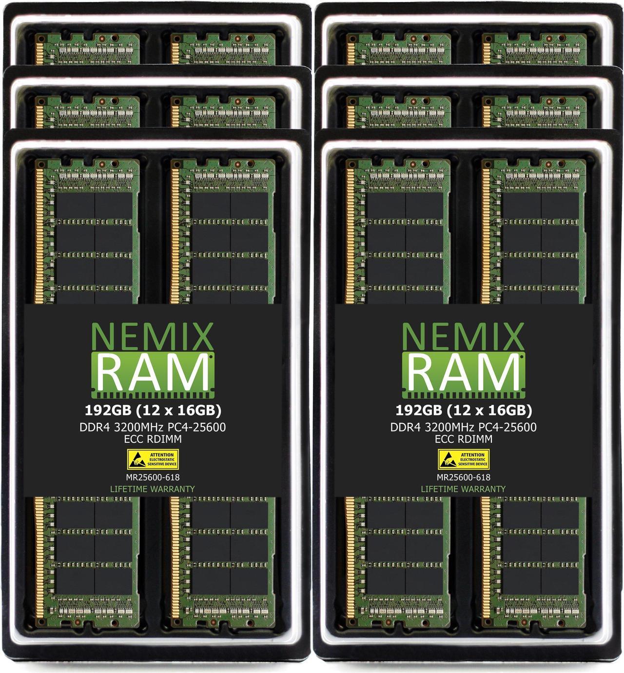 Main image of NEMIX RAM 192GB (12X16GB) DDR4 3200MHZ PC4-25600 1Rx8 1.2V CL22 288-PIN ECC RDIMM Registered Server Memory KIT Compatible with THINKMATE Supermicro SuperServer 620P-TR, 620P-TRT, 220P-C9R, 220P-C9RT