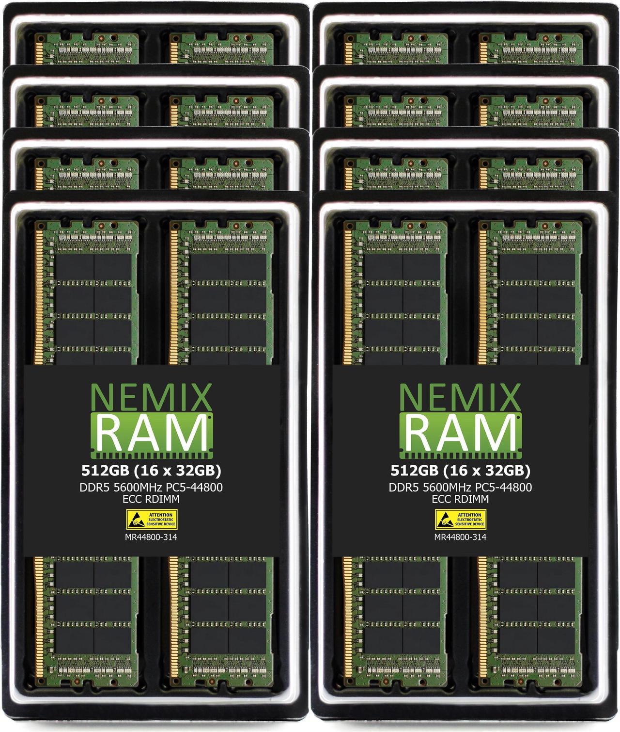 Main image of NEMIX RAM 512GB (16X32GB) DDR5 5600MHZ PC5-44800 1Rx4 1.1V CL46 288-PIN ECC RDIMM Registered Server Memory KIT Compatible with Lenovo ThinkSystem SR680a V3 Rack Server