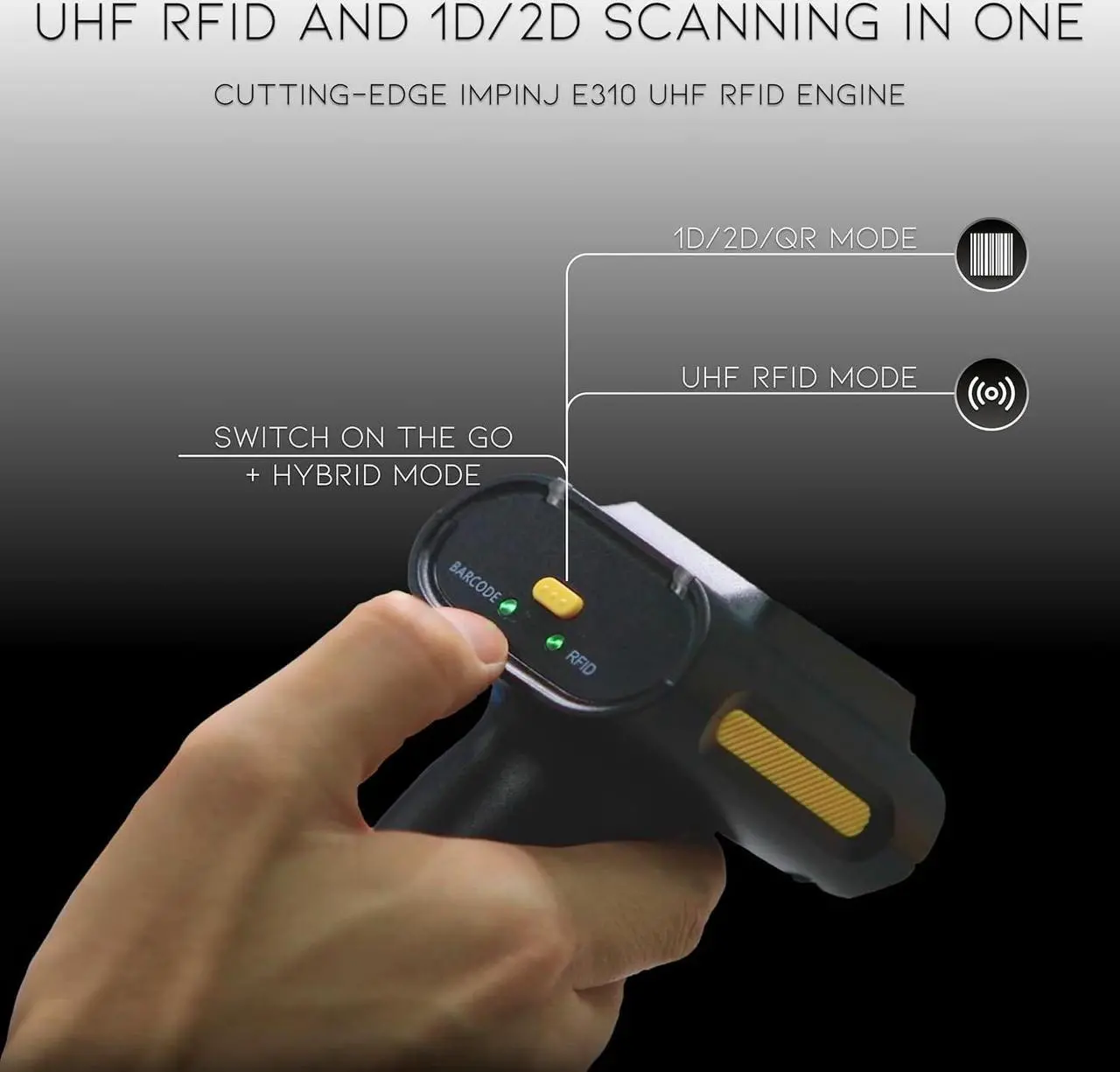 Alt view image 3 of 5 - Chainway SR160 All-Purpose UHF RFID Tag Scanner and 2D/1D/QR Barcode Reader, Three Modes: UHF RFID Scanning, Barcode Scanning, Hybrid (Wireless Bluetooth)