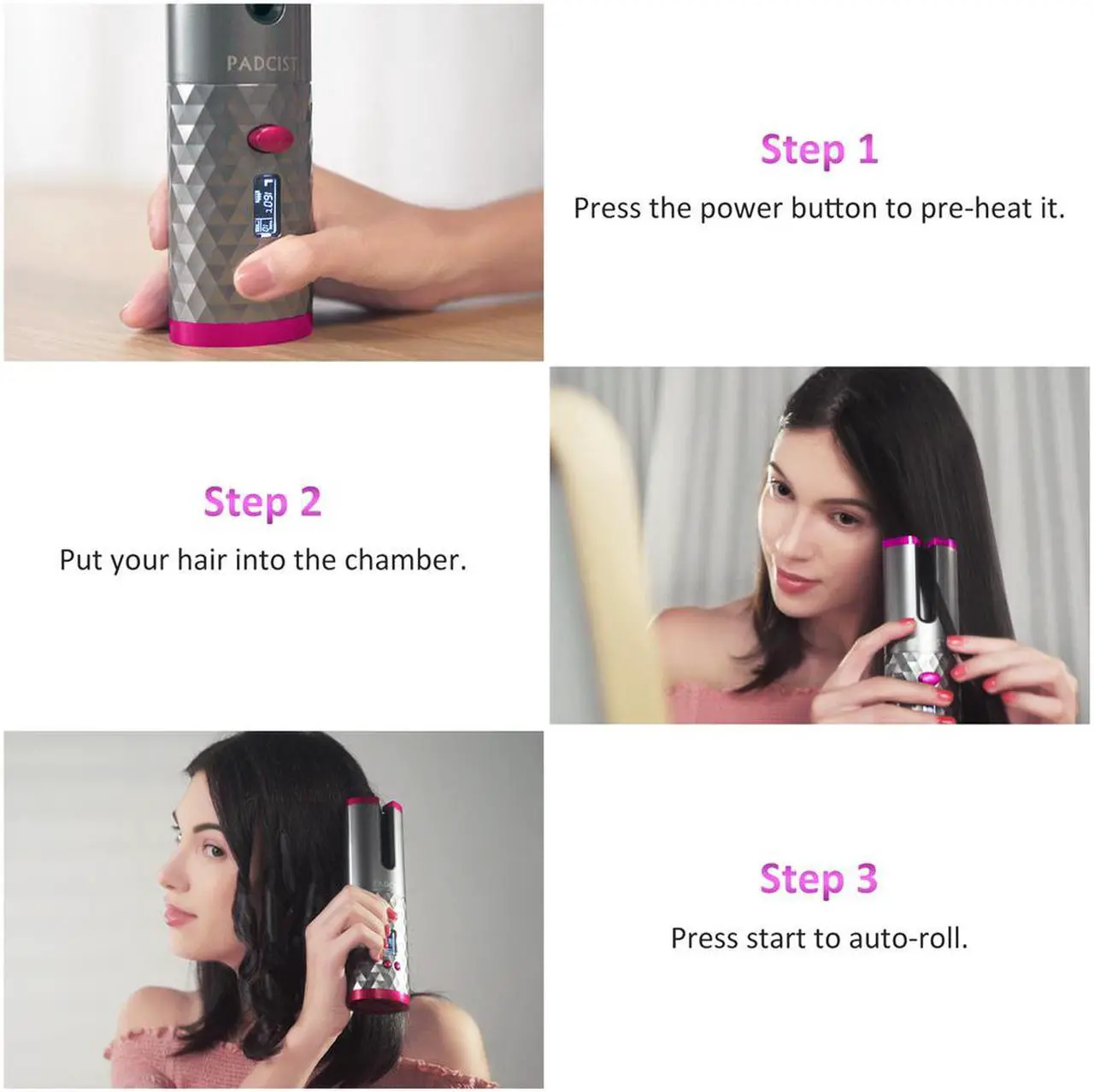 Alt view image 4 of 7 - Cordless automatic hair curler, PADCIST world's first wireless portable electric hair left and right rotating hair curler,300?-390? control device, completely anti-perm, curling perm anytime