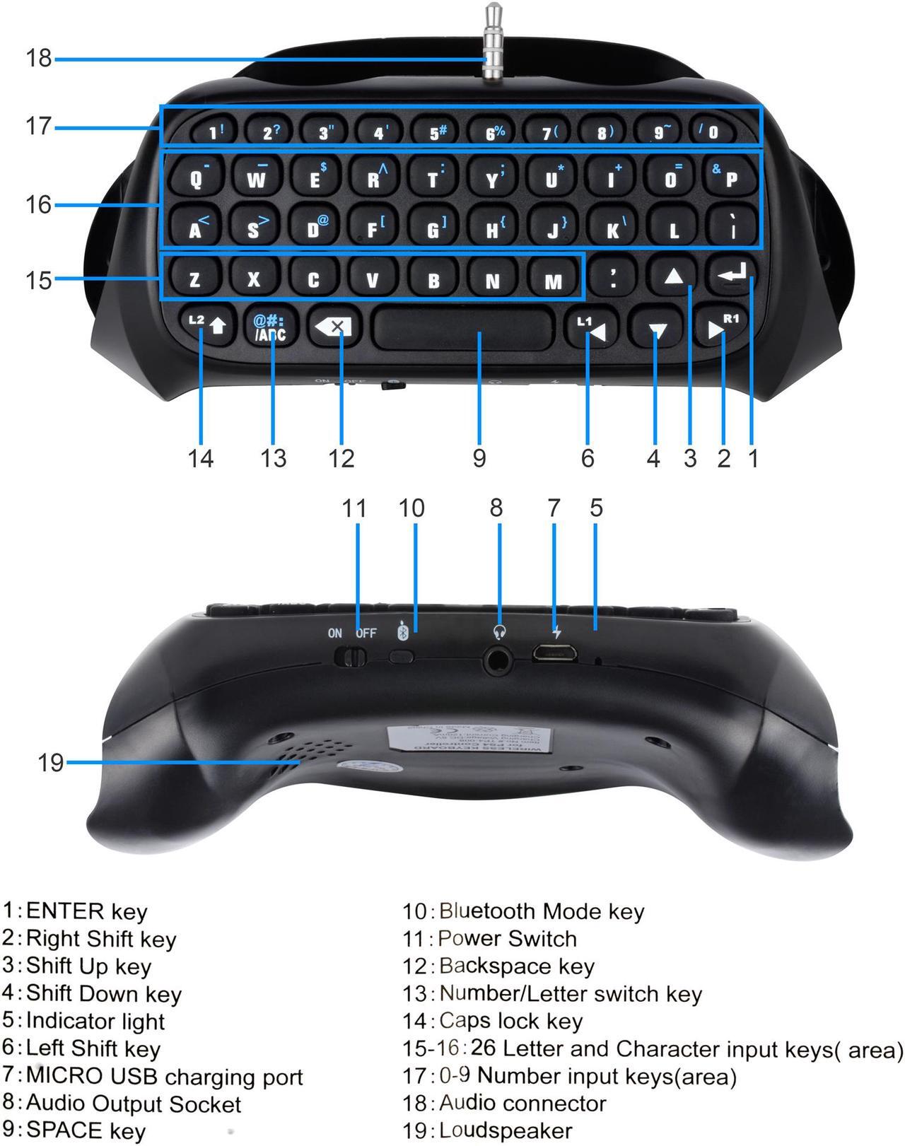 Alt view image 2 of 6 - PS4 Controller Keyboard, Wireless Bluetooth Keypad Mini Chatpad Rechargeable Online Gaming Live Chat Message Gamepad Keyboard  with Built-In Speaker & 3.5MM Audio Jack for Playstation 4 Dualshock
