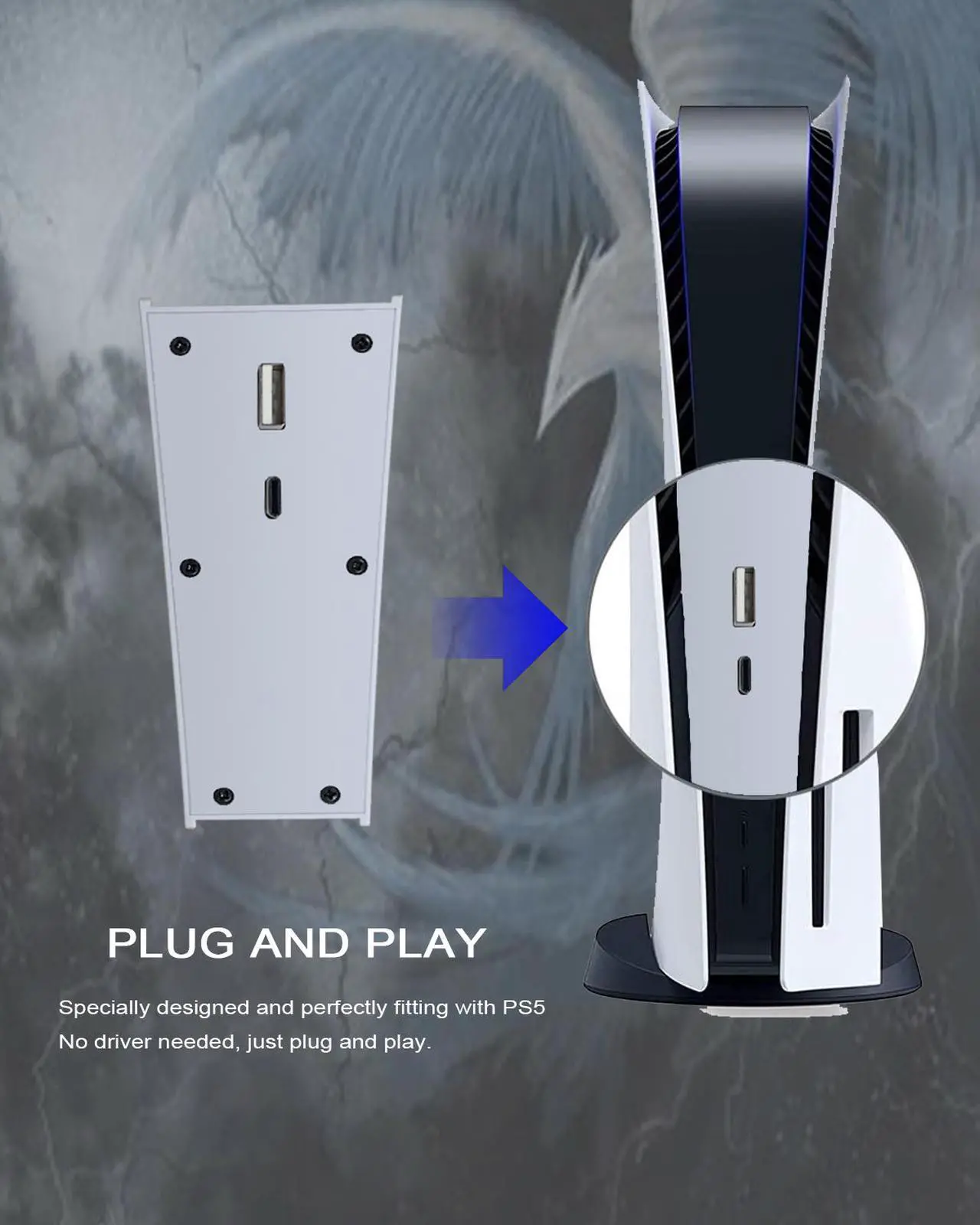 Alt view image 4 of 7 - PS5 Console USB HUB, PS5 Extender 5 Port High-Speed Transmission Expansion Adapter Converter Splitter With 4 USB + 1 USB Charging Port + 1 Type C 3.1 Port for PS5 Drive Version &  Digital Version