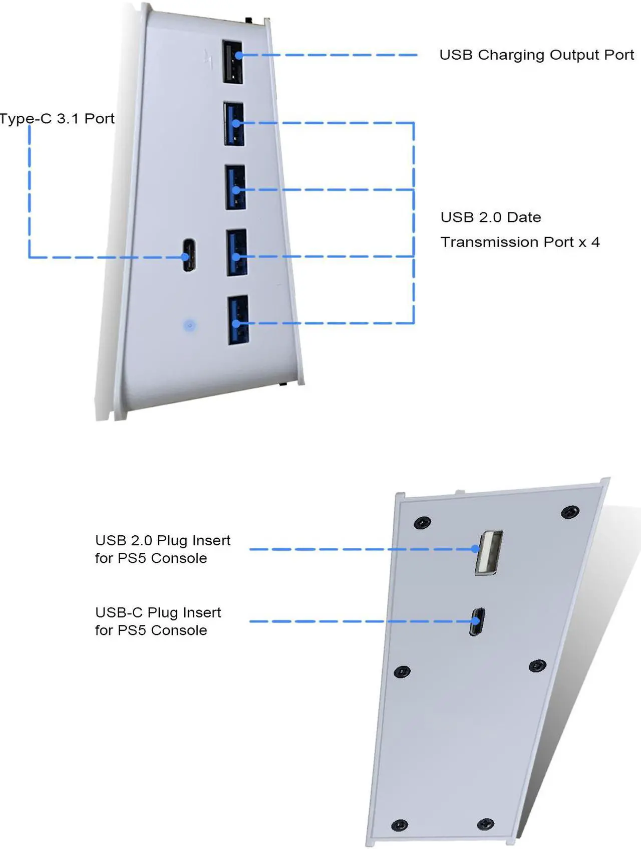 Alt view image 2 of 7 - PS5 Console USB HUB, PS5 Extender 5 Port High-Speed Transmission Expansion Adapter Converter Splitter With 4 USB + 1 USB Charging Port + 1 Type C 3.1 Port for PS5 Drive Version &  Digital Version