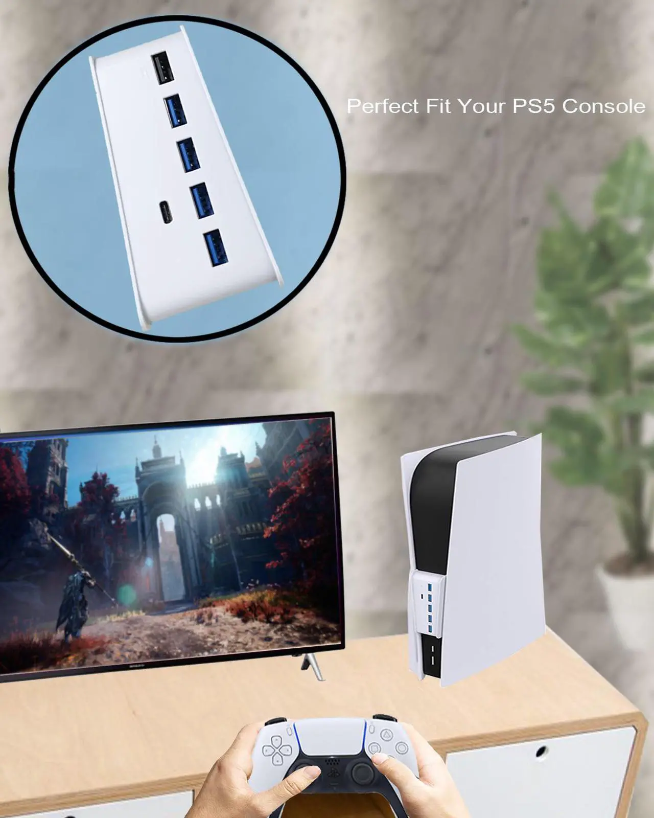 Alt view image 3 of 7 - PS5 Console USB HUB, PS5 Extender 5 Port High-Speed Transmission Expansion Adapter Converter Splitter With 4 USB + 1 USB Charging Port + 1 Type C 3.1 Port for PS5 Drive Version &  Digital Version